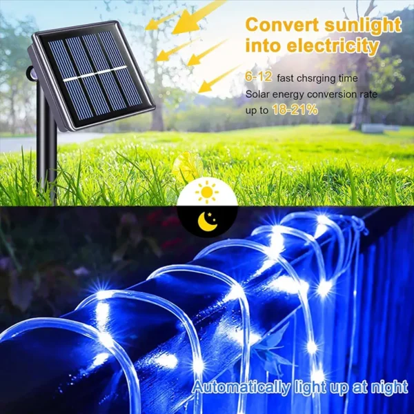 Plave solarne lampice u crevu idealne su za dekoraciju terasa, prozora i dvorišta uz osvetljenje bez troškova struje