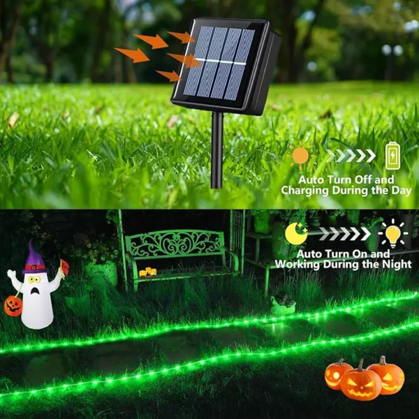 Zelene solarne lampice u crevu stvaraju prijatan vizuelni efekat i pružaju dekoraciju pogodnu za terase i dvorišta