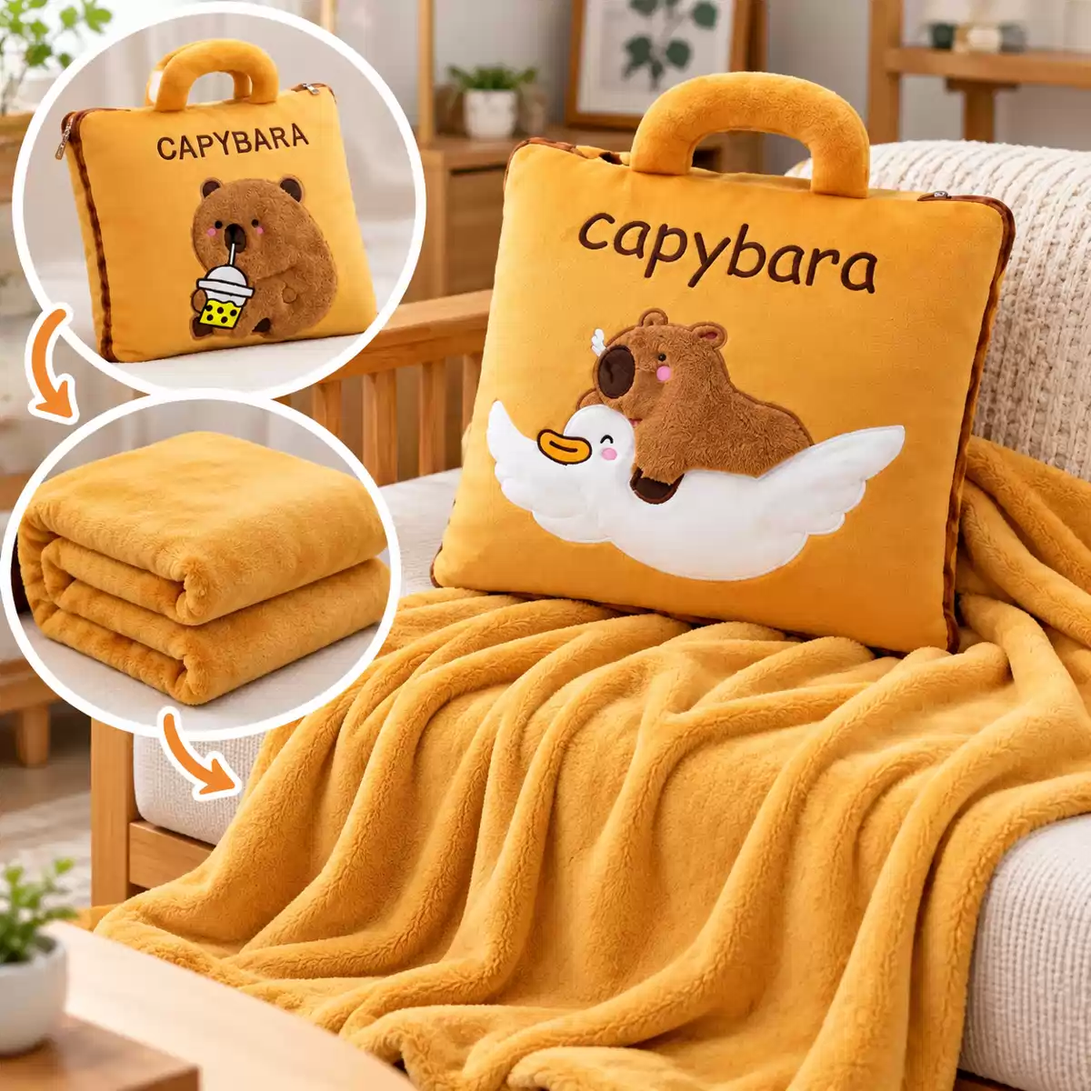 Jastuk-cebe-za-decu Jastuk ćebe 2u1 Capybara – plišani model sa ručkom - Slika 1